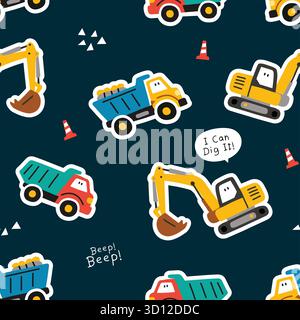 playful excavator seamless pattern Set Stock Vector