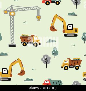 playful excavator seamless pattern Set Stock Vector