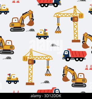 playful excavator seamless pattern Set Stock Vector