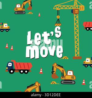 playful excavator seamless pattern Set Stock Vector