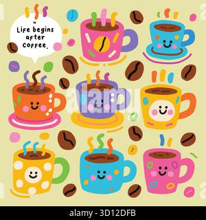 Coffee time break seamless pattern set Stock Vector