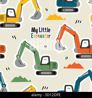 playful excavator seamless pattern Set Stock Vector