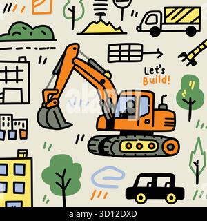 Construction Seamless Pattern Vector Set Stock Vector