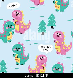 dinosaurs cute pattern seamless vector set Stock Vector