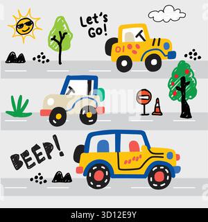Monster Truck Seamless Pattern Vector Set Stock Vector