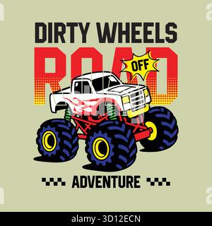 Monster Truck Seamless Pattern Vector Set Stock Vector