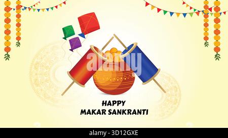 makar sankranti social media poster banner for wish and celebrate happy makar sankranti Stock Vector