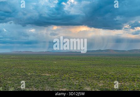 Rain and storm clouds over the Ugab River valley, Namibia Stock Photo