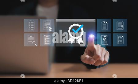 Verification of correct documents, quality assurance, warranty and standards, certification concept Stock Photo
