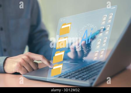Digital document checklist on laptop screen. Business productivity and technology concept. Document accuracy management Stock Photo