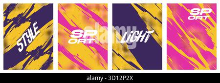 Sports Poster or Cover Design with Pink, Purple, and Yellow Brushes and Halftone Effect. Sports Background with Grunge Concept Stock Vector