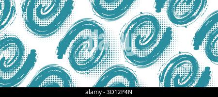 Abstract Blue Grunge Spiral Pattern on White Background with Halftone Style. For Sport Banner or Poster Design Elements Stock Vector