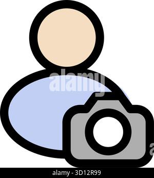 This vector icon depicts a person holding a camera- perfect for photography-related websites- apps- and marketing materials. It's a simple- yet effect Stock Vector