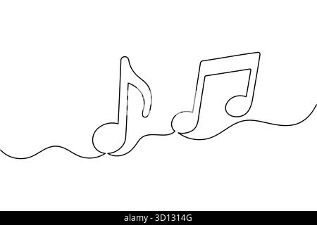 Simple black music notes one line art modern minimalist design illustration Stock Vector