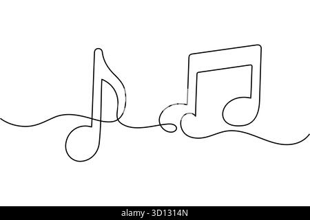 Simple black music notes one line art modern minimalist design illustration Stock Vector
