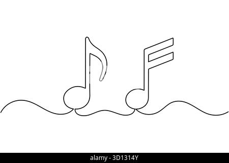Music notes one line drawing minimalist vector illustration on white background Stock Vector