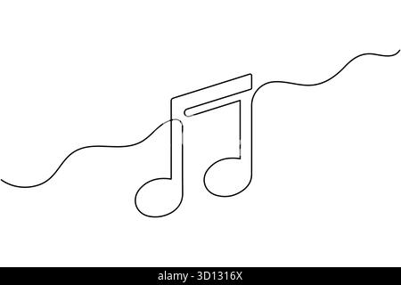 Music notes one line drawing minimalist vector illustration on white background Stock Vector