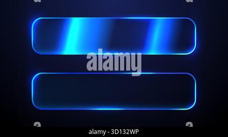 Sleek blue neon glowing buttons or frames on a dark background. Modern design for technology and UI concepts. Vector illustration Stock Vector