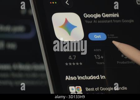 Dhaka, Bangladesh- 24 Oct 2025: A iPad screen displaying the Google Gemini app on App store Stock Photo