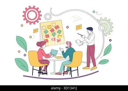 Creative Team Brainstorming Ideas Innovation Solutions on Sticky Notes Board Stock Vector