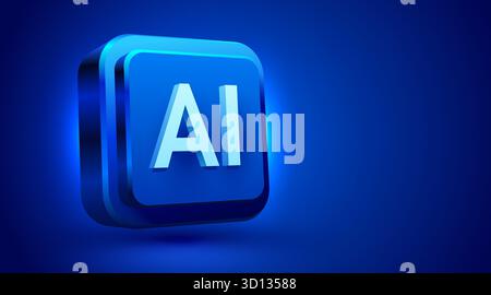 Brightly glowing AI computer chip. Technology concept. CPU processor. Computer microchip. Vector illustration Stock Vector