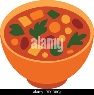 A bright bowl of chunky tofu vegetables and greens simmers in a bold red seasoned broth Stock Vector