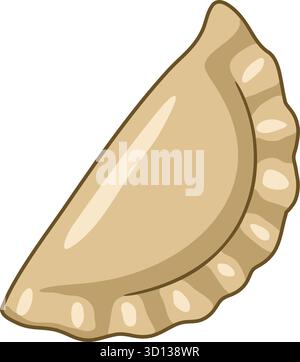 A crescent shaped dumpling with firm crimps along the sealed edge appears glossy and tender Stock Vector