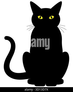 Silhouette of a Halloween Cat with yellow eyes isolated on a white background Stock Vector