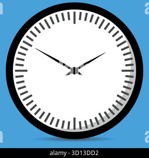 Modern office style analog clock face on a blue background, time management concept Stock Vector