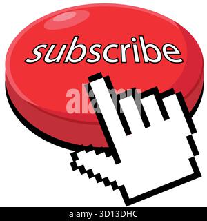Red subscribe button with a finger pointing, social media or website design element Stock Vector