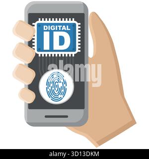 Smartphone with Digital ID biometric technology concept, Fingerprint or facial recognition authentication on mobile device Stock Vector