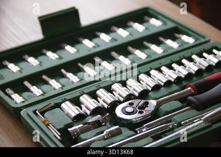 Set of screwdrivers. Set of tools . Screwdrivers in the case. Repair and construction Stock Photo