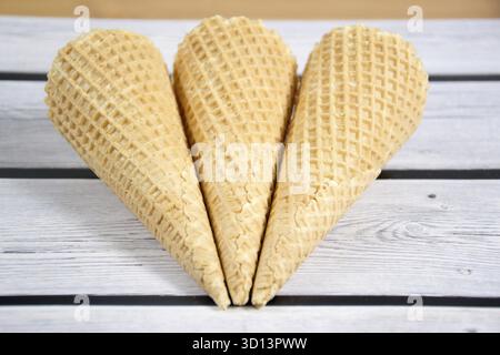 Three empty ice cream cones Stock Photo
