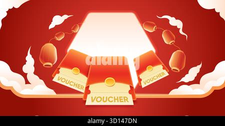 Chinese New Year background, big red lucky money coming down from the sky, Wishing you prosperity and wealth Stock Vector