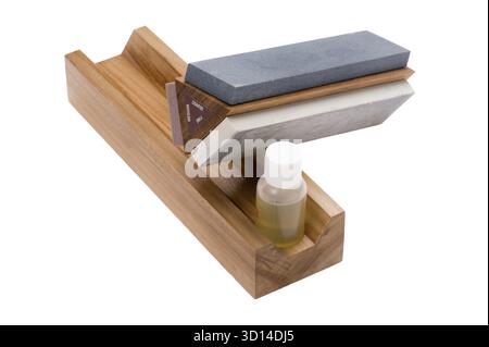 Object on white - Sharpener stone and knife Stock Photo
