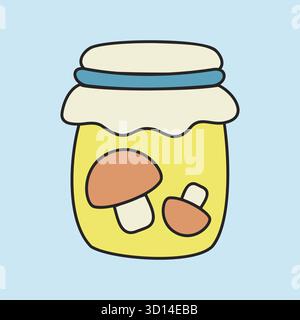A simple line art icon of a jar with mushrooms inside. This illustration is perfect for food, rustic, and kitchen-themed designs, symbolizing preserve Stock Vector