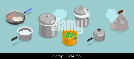 3D Isometric Flat Set of Soup Bowls, Different Types. Item 4 Stock ...