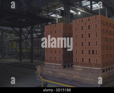 Exit the bricks from the oven for roasting. Brickworks Stock Photo