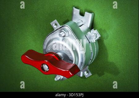 Tool on green - chrome retro toggle switch Stock Photo