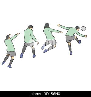 Soccer player jumping for ball header illustration vector hand drawn with black lines Stock Vector