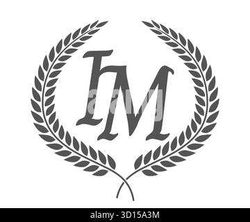 Initial letter I and M, IM monogram logo design with laurel wreath. Luxury emblem with calligraphy font. Stock Vector