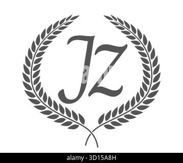 Initial letter J and Z, JZ monogram logo design with laurel wreath. Luxury emblem with calligraphy font. Stock Vector