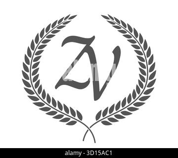 Initial letter Z and V, ZV monogram logo design with laurel wreath. Luxury emblem with calligraphy font. Stock Vector