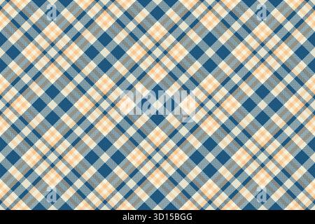 Border tartan seamless vector, 70s background fabric textile. Detailed check texture pattern plaid in cyan and beige colors palette. Stock Vector