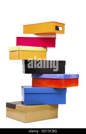 Pyramid of colorful boxes on white background Stock Photo