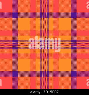 Pixelated textile pattern. Abstract vibrant plaid design, suitable for backgrounds, textures, or retrothemed projects. Captures a vintage aesthetic. Stock Vector