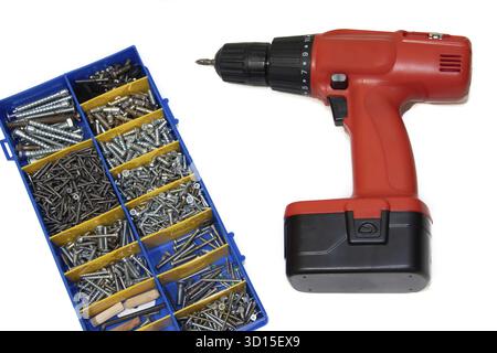Screwdriver on a white background. Tools on a white background. Isolated objects. Items for the repair and collection of furniture Stock Photo