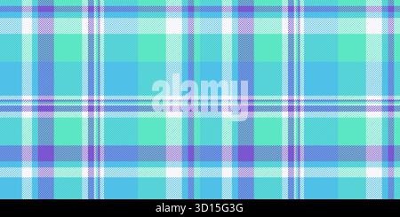 Diagonal pattern textile fabric, folklore seamless texture plaid. Twill vector background tartan check in cyan and teal colors palette. Stock Vector