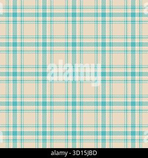 Length check fabric seamless, tailor textile texture vector. Indian pattern plaid tartan background in light and teal colors palette. Stock Vector