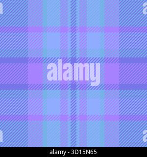 Filigree pattern texture seamless, package tartan fabric check. Festive vector plaid textile background in indigo and cyan colors palette. Stock Vector